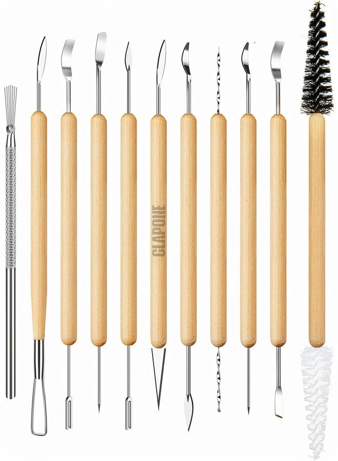 CLAPONE Wooden Handle Clay Pottery Sculpting Tools/Pottery Tool/Pottery Tools Kit for Clay/Sculpture/Tools for Art and Craft/Ceramic Modeling Tool/Crafting Supplies (11PC Double-Sided Clay Sculpting) - Image 1